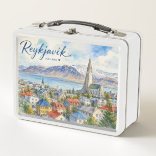 Reykjavik Iceland souvenir watercolor Metal Lunch Box