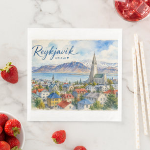 Reykjavik Iceland souvenir watercolor Napkin