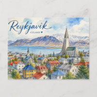 Reykjavik Iceland souvenir watercolor 