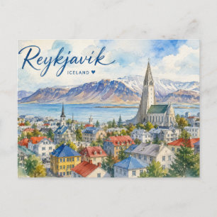 Reykjavik Iceland souvenir watercolor Postcard