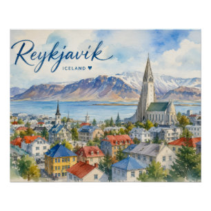 Reykjavik Iceland souvenir watercolor Poster