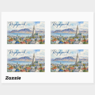 Reykjavik Iceland souvenir watercolor  Rectangular Sticker