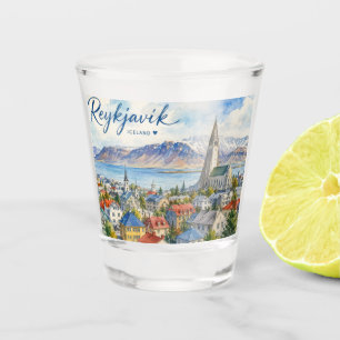 Reykjavik Iceland souvenir watercolor Shot Glass