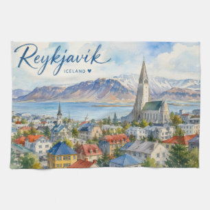 Reykjavik Iceland souvenir watercolor Tea Towel