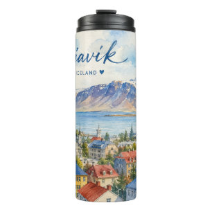 Reykjavik Iceland souvenir watercolor  Thermal Tumbler