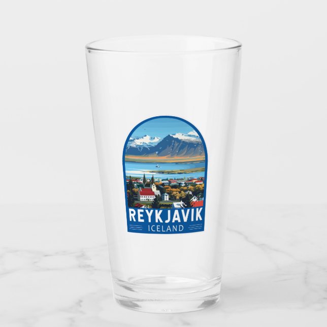 Reykjavík Iceland Travel Art Vintage Glass (Front)