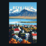 Reykjavík Iceland Travel Art Vintage Poster<br><div class="desc">Reykjavík retro vector travel design. Reykjavík is the northernmost capital of a sovereign state in the world. It is among the cleanest,  greenest,  and safest cities in the world.</div>