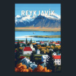 Reykjavík Iceland Travel Art Vintage Poster<br><div class="desc">Reykjavík retro vector travel design. Reykjavík is the northernmost capital of a sovereign state in the world. It is among the cleanest,  greenest,  and safest cities in the world.</div>