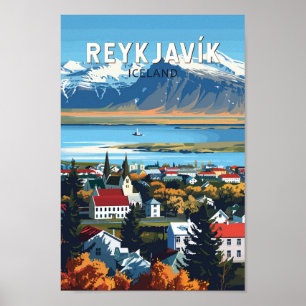 Reykjavík Iceland Travel Art Vintage Poster