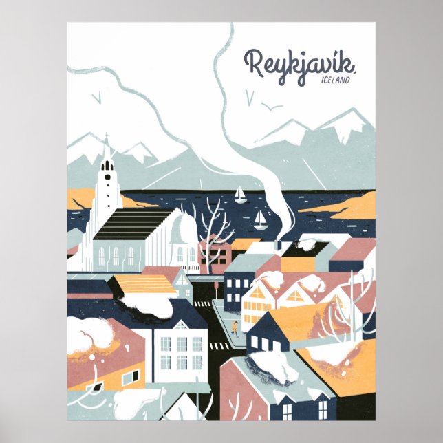 Reykjavik, Iceland Vintage Travel Poster (Front)