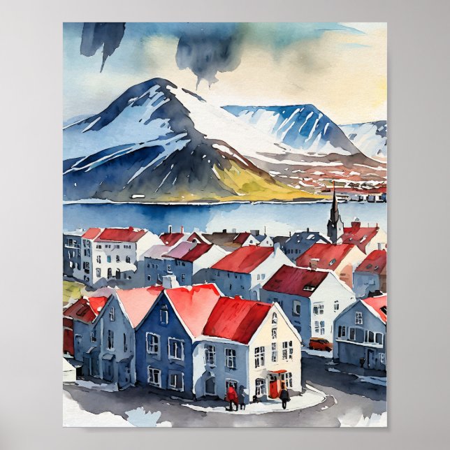 Reykjavik Iceland Watercolor Poster (Front)
