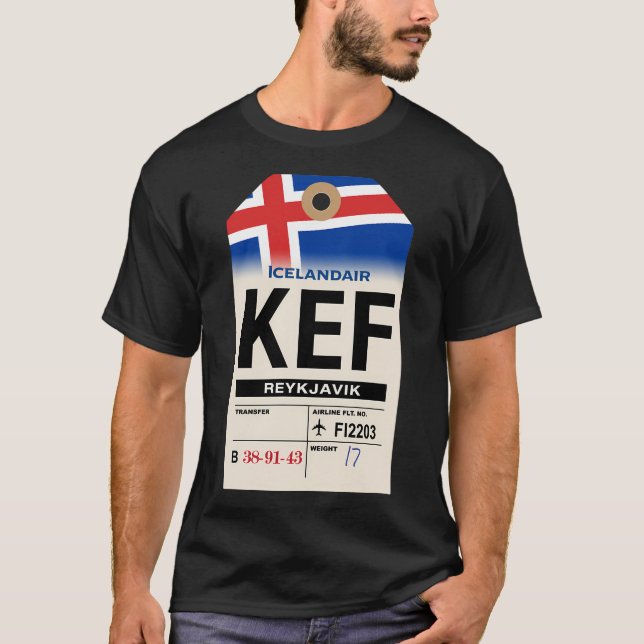 Reykjavik (Kef) Iceland Airline Luggage Tag T-Shirt (Front)