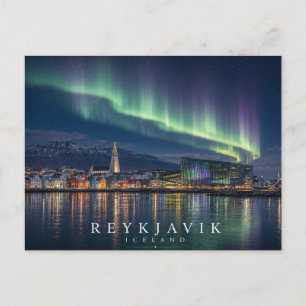Reykjavík Waterfront Harbor Skyline Iceland Aurora Postcard