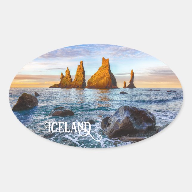 Reynisfjara Beach, Iceland Oval Sticker (Front)