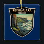 Reynisfjara Beach Iceland Travel Art Vintage Ceramic Ornament<br><div class="desc">Reynisfjara in a vector art style. Reynisfjara is a world-famous black-sand beach found on the South Coast of Iceland,  just beside Vik í Myrdal.</div>