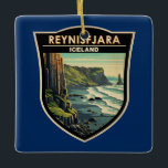 Reynisfjara Beach Iceland Travel Art Vintage Ceramic Ornament<br><div class="desc">Reynisfjara in a vector art style. Reynisfjara is a world-famous black-sand beach found on the South Coast of Iceland,  just beside Vik í Myrdal.</div>