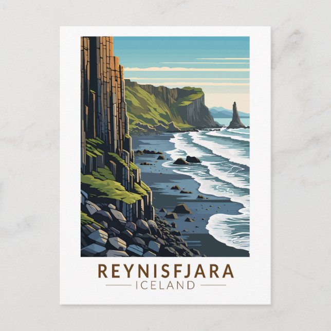 Reynisfjara Beach Iceland Travel Art Vintage Postcard (Front)
