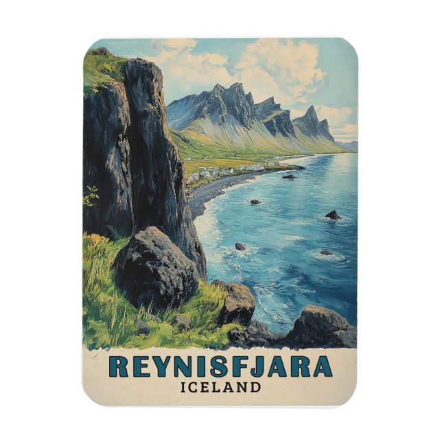 Reynisfjara Beach Iceland Vintage Travel Magnet (Vertical)