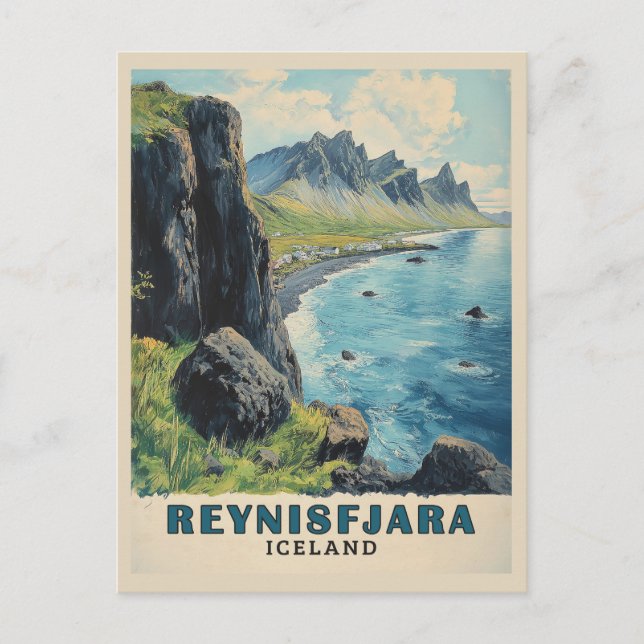 Reynisfjara Beach Iceland Vintage Travel Postcard (Front)