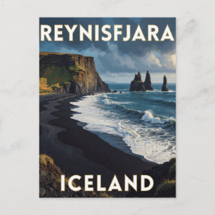 Reynisfjara Iceland Black Sand Beach Travel  Postcard