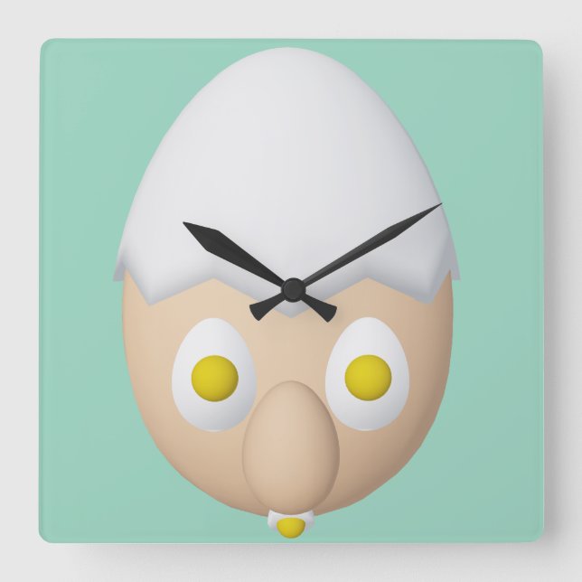 RG & RA Quirky Egg Character Cute Design Square Wall Clock (Front)
