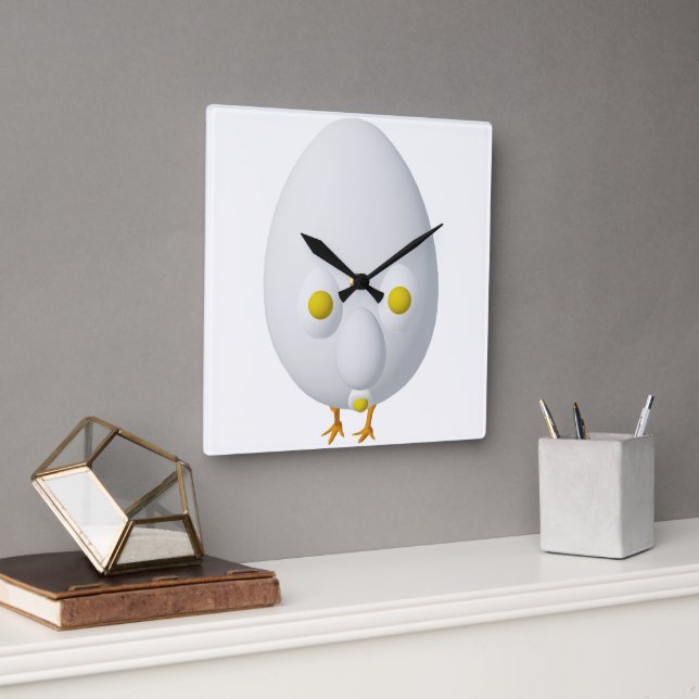 RG & RA Quirky Egg Character Cute Design Square Wall Clock (Office)