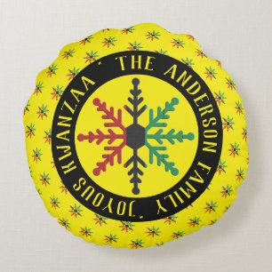 RGB Snowflakes Pattern Add Name Joyous Kwanzaa Round Cushion