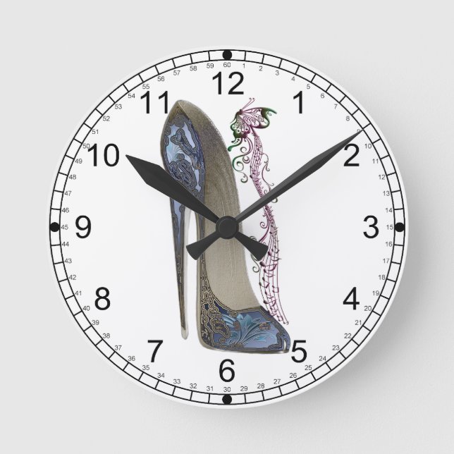 Rhapsody in Blue Stiletto Shoe Art Round Clock (Front)