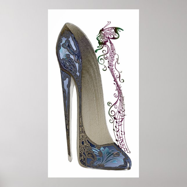 Rhapsody in Blue Stiletto Shoe Music Art Poster (Front)