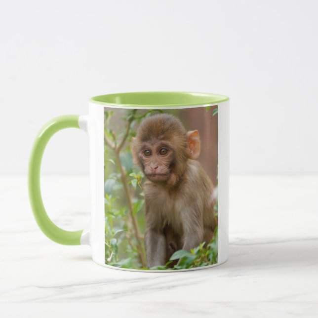 Rhesus Monkey Baby, Monkey Temple, Jaipur Mug (Left)