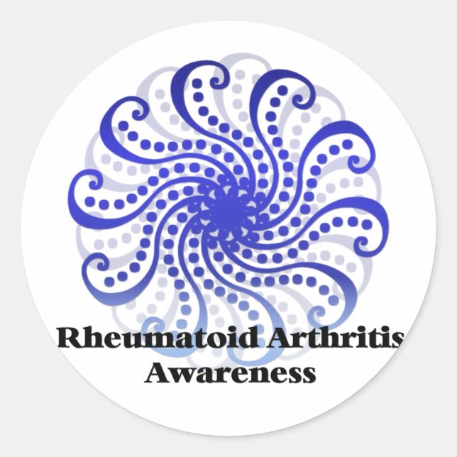 Rheumatoid Arthritis Awareness Blue Design 6 Classic Round Sticker (Front)