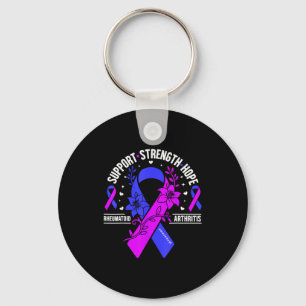 Rheumatoid arthritis awareness floral blue purple key ring