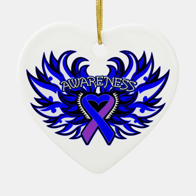 Rheumatoid Arthritis Awareness Heart Wings Ceramic Tree Decoration (Front)