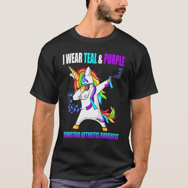 Rheumatoid Arthritis Awareness Ribbon Unicorn T-Shirt (Front)