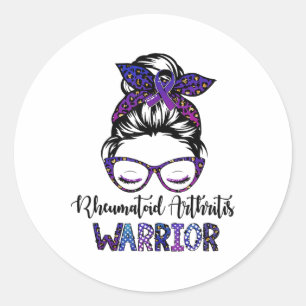 Rheumatoid Arthritis Warrior Messy Bun Ribbon Classic Round Sticker