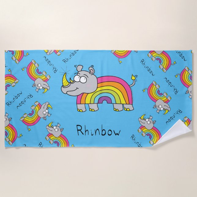 Rhinbow Rhino Rainbow Beach Towel (Front)