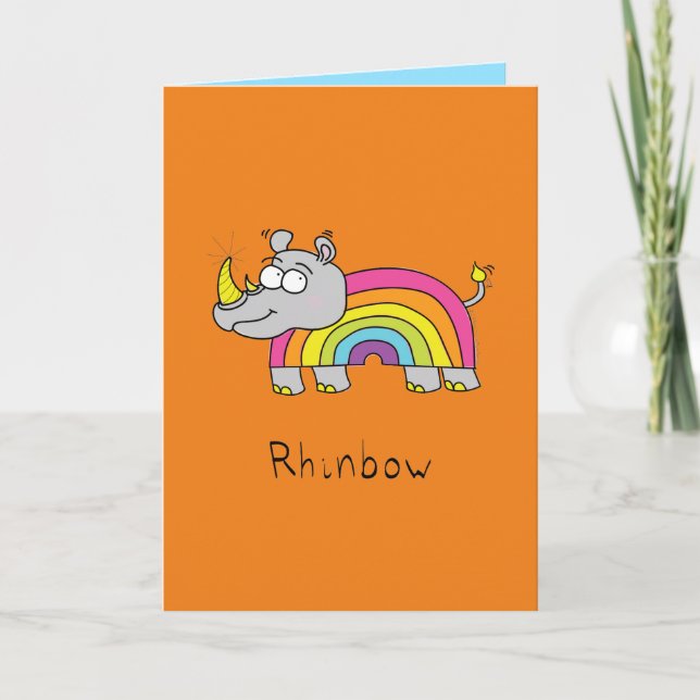 Rhinbow Rhino Rainbow Greeting Card Orange (Front)