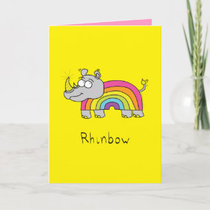 Rhinbow Rhino Rainbow Greeting Card Yellow