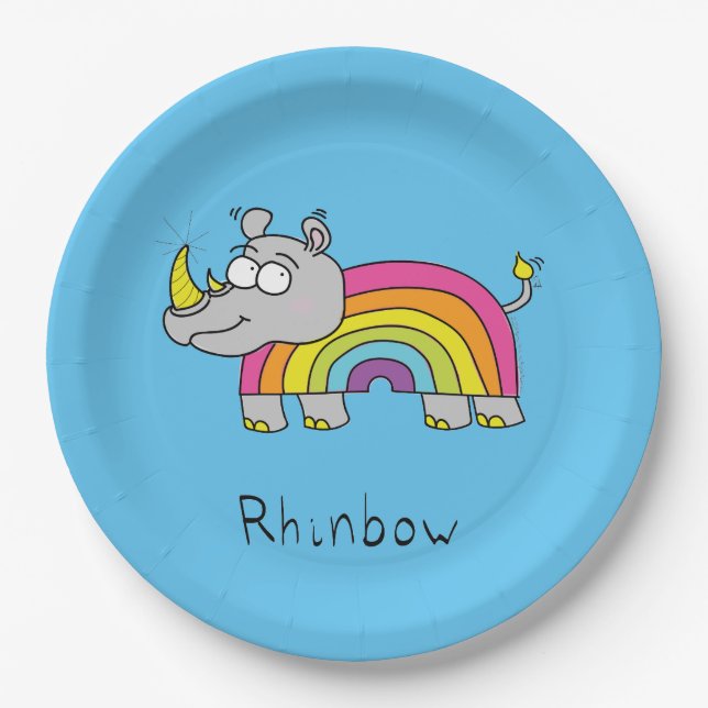 Rhinbow Rhino Rainbow Paper Plates (Front)