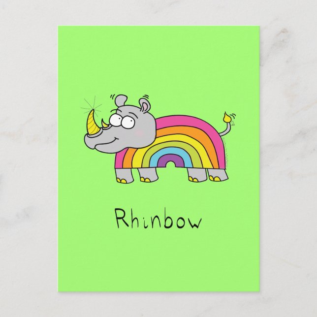 Rhinbow Rhino Rainbow Postcard Green (Front)