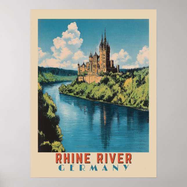 Rhine River Germany Vintage Travel Poster (Front)