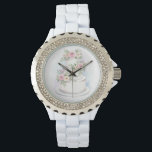 Rhinestone Bezel Wedding Cake Bridal Watch<br><div class="desc">Elegant rhinestone bezel bridal watch with a watercolor-style floral wedding cake dial</div>