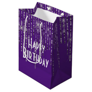 Rhinestone Bling Birthday Purple Medium Gift Bag
