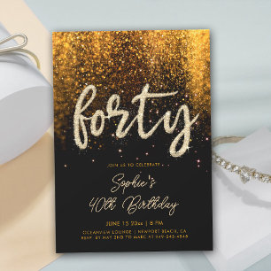 Rhinestone Calligraphy Gold Duo Glam 40th Birthday Invitation