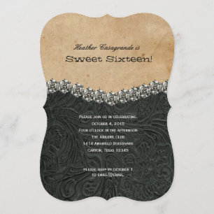 Rhinestone Cowgirl Black Sweet Sixteen Birthday Invitation