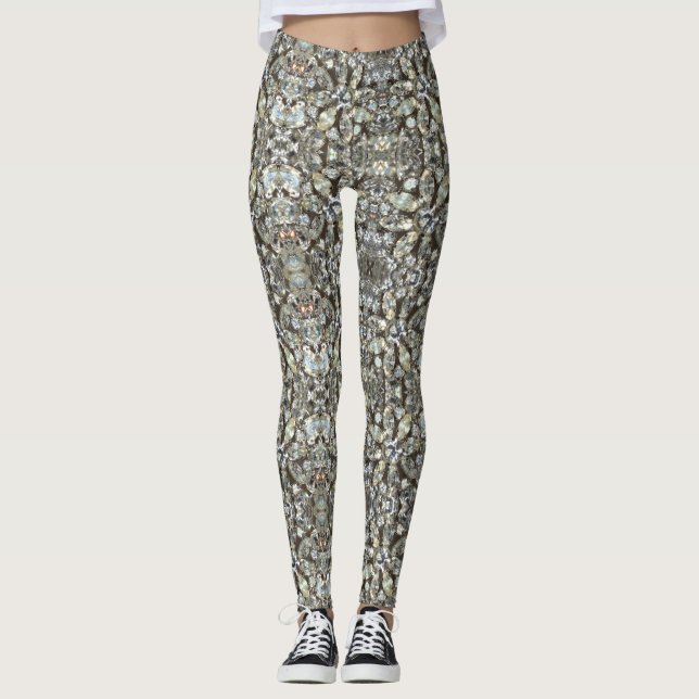 Rhinestone Diamond Bling Mirror Pattern Leggings (Front)