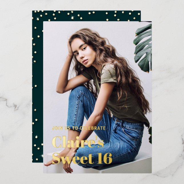 Rhinestone Glam Gold Modern Elegant Sweet 16 Photo (Front/Back)