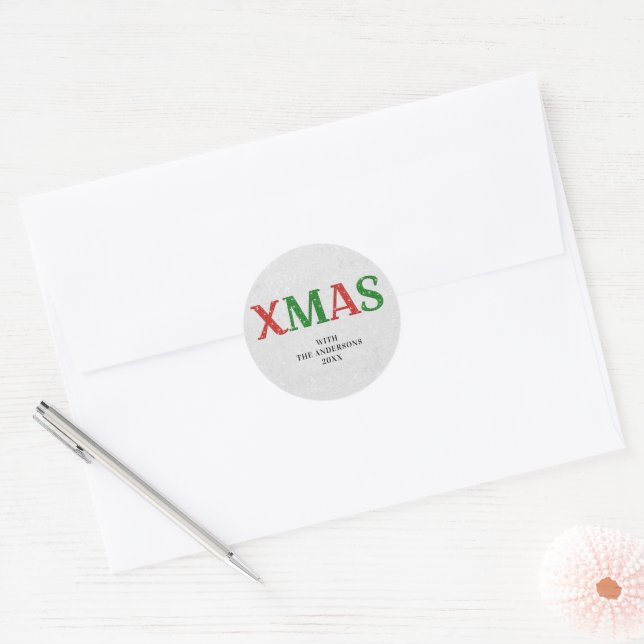 Rhinestone Glitter Xmas Red Green Christmas Family Classic Round Sticker (Envelope)