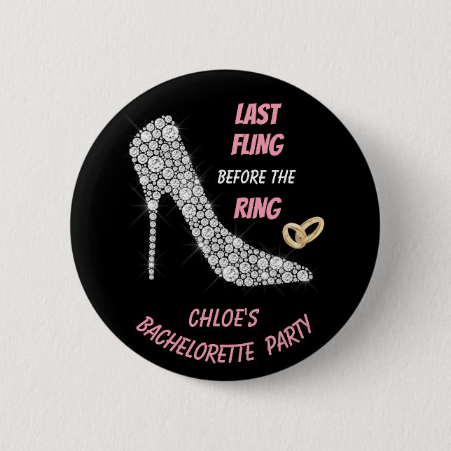 Rhinestone Heels Last Fling Bachelorette Party 6 Cm Round Badge (Front)