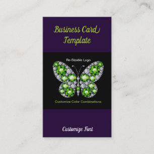 Rhinestone Jewels Emerald Butterfly Business Cards